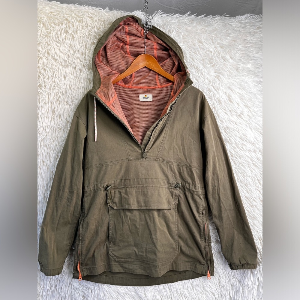 Marine Layer Olive Green Hooded Pullover Tacoma Anorak Utility Jacket Women Med